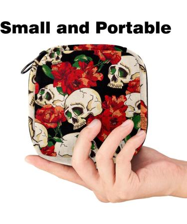 Buy Sugar Skull Rose Pattern Sanitary Napkin Storage Pocket | Stylish Period Bag for Women & Teens | Menstrual Cup Bags - Color 8 - Buy Online on GoSupps.com