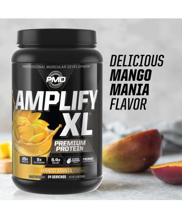 PMD Sports Amplify XL Premium Whey Protein Supplement Hydro Greens Blend - Glutamine and Whey Protein Matrix with Superfood for Muscle Strength and Recovery - Mango Mania (24 Servings) Mango Mania 2 Pound (Pack of 1) - Buy Online on GoSupps.com