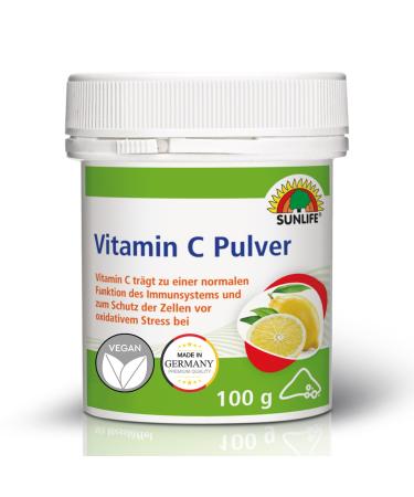 Sunlife vitamin C powder high -dose 100 g - with lemon taste - pure L -ascorbic acid powder - dietary supplement for immune system & cell protection - vitamin powder with measuring spoon