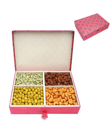 Ghasitaram Gifts Diwali Gifts Red 4 Part Flavoured Nuts Box 600 GMS