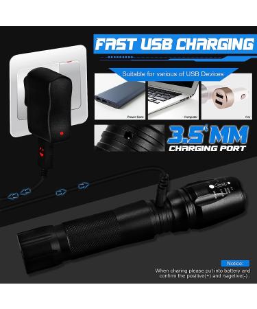 PHIXTON Rechargeable Tactical Flashlight - 5000 Lumen Super Bright LED, Zoomable, Waterproof, Shockproof - Ideal for Camping and Emergencies (Black) - Buy Online on GoSupps.com