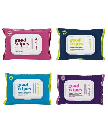 Goodwipes Flushable Butt Wipes Made w/ Soothing Botanicals & Aloe  Soft & Gentle Wet Wipe Dispenser for Home Use, Septic & Sewer Safe  Largest Adult Toilet Wipes  Variety , 240 count (4 packs)