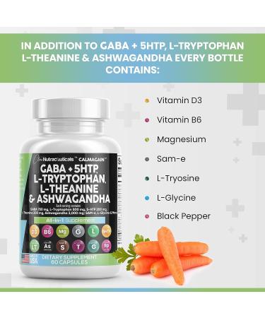 Clean Nutraceuticals GABA 750mg 5 HTP 200mg L Tryptophan 500mg L Theanine 200mg Ashwagandha 3000mg SAM-e L-Glycine - Mood Support Vitamins for Women and Men with L-Tyrosine - Made in USA 60 Caps - Buy Online on GoSupps.com