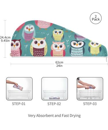 Cartoon Owl Hair Towel 2 Pack - Super Absorbent Quick Dry Hair Turbans for Women & Girls - Buy Online on GoSupps.com