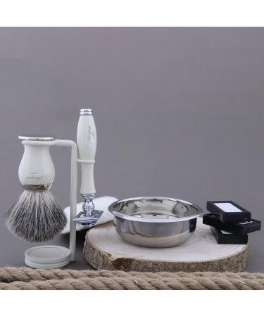 Haryali London 5 Pc Shaving Kit with Double Edge Safety Razor, Badger Shaving Brush, Soap, Bowl, Stand - Ivory Color Shaving Set - Buy Online on GoSupps.com