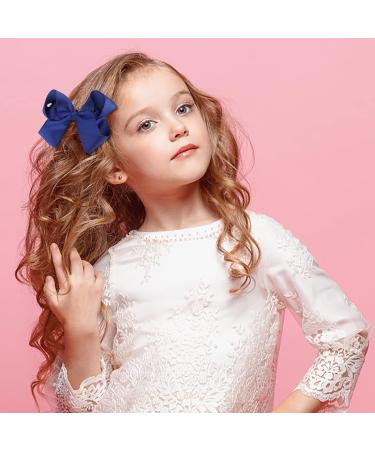 Sibba Ribbon Hair Bows Clips Barrettes 6 Inch Vintage Ponytail Holder Cheerleading Hairpin - 2 PCS Dark Blue - Buy Online on GoSupps.com