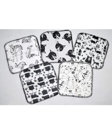 Set of 5 Black and White Animal Printed 2 Ply Flannel 8x8 Inch Little Wipes - Buy Online on GoSupps.com