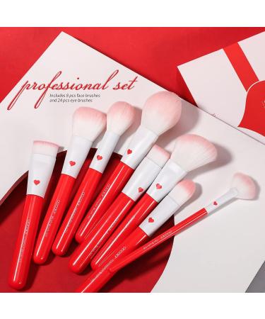 Docolor 32-Piece Professional Makeup Brushes Set - Premium Kabuki Brushes for Foundation, Blending, Contour, and More - Red/White Gift Kit - Buy Online on GoSupps.com