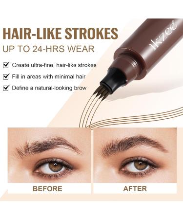 2024 New 3D Waterproof Eyebrow Pen - Microblading Pencil with 4 Fork Tip & Spoolie Brush - Dark Brown #2 for Perfect Brows - Buy Online on GoSupps.com