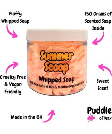 Summer Scoop Whipped Soap Body Wash - 150g - Natural Oils and Butters - Sweet Scent - Vegan Friendly - Puddle of Wax - Made in the UK - Buy Online on GoSupps.com
