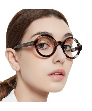 MARE AZZURO Round Reading Glasses 1.50 Women Stylish Readers 1.0 1.25 1.5 1.75 2.0 2.25 2.5 2.75 3.0 3.5 4.0 5.0 6.0 (Brown 150) Brown 1.5 x