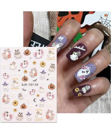 JMEOWIO 3D Embossed Halloween Nail Art Stickers Decals Self-Adhesive 5D Cute Yellow Star Ghost Pumpkin Nail Supplies Nail Art Design Decoration Accessories 4 Sheets - Buy Online on GoSupps.com