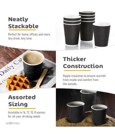 GOURMEX 25 Pieces Per Pack Insulated Disposable Coffee Cups | Black Coffee Cups Ripple Paper for Home Office Work | Paper Tea Cups Without Sleeve for Hot and Cold Beverage | Recyclable Cups (8oz) - Buy Online on GoSupps.com