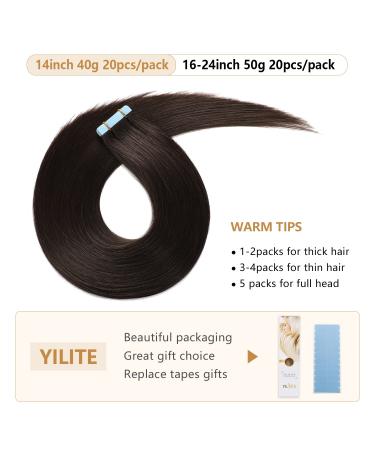 Buy Yilite 18 Black Tape-In Hair Extensions | Real Silky Straight 45cm | 20-Piece Adhesive | Seamless Skin Weft - Buy Online on GoSupps.com