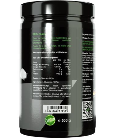 Zec+ Nutrition Glutamine Powder 500g | Pure L-Glutamine High Dosage & Tasteless - Boost Recovery & Performance - Buy Online on GoSupps.com