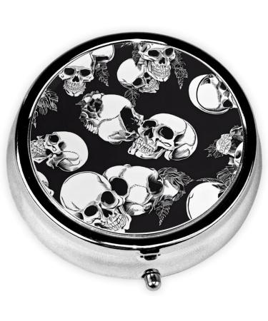 Black Skull Round Pill Box - 3 Compartment Mini Pocket Organizer for Travel & Vitamins - Buy Online on GoSupps.com