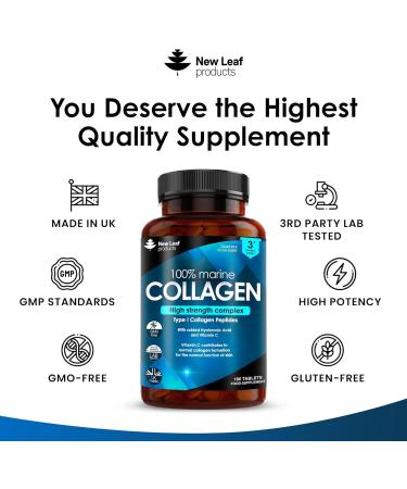 High Strength Pure Marine Collagen 1500mg - 180 Tablets with Hyaluronic Acid & Vitamin C | Hydrolysed Collagen Peptides | for Women and Men - Buy Online on GoSupps.com