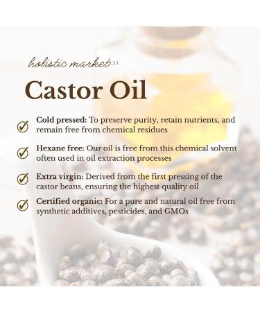 Holistic Market Co. Castor Oil 8oz Certified Organic Cold Pressed Hexane Free Glass Bottle Extra Virgin Premium Quality 100% Pure For Use In Castor Oil Packs - Buy Online on GoSupps.com