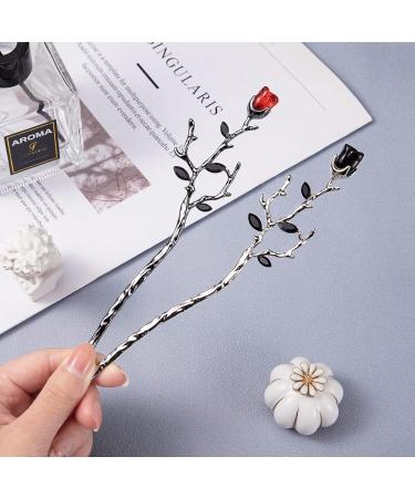 Noverlife 2PCS Rose Hair Sticks - Retro Metal Flower Chopsticks and Hair Pins for Women - Vintage Flower Hair Accessories - Buy Online on GoSupps.com