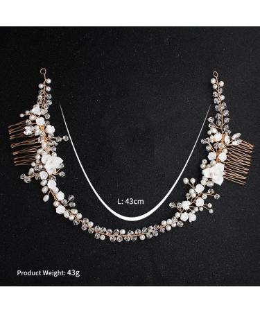 Handmade Crystal Pearls Ceramic Flower Bridal Hair Comb - Wedding Headband for Women - Buy Online on GoSupps.com