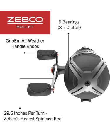 Zebco Bullet Spincast Fishing Reel  Size 30 Reel  Fast 29.6 Inches Per Turn  GripEm All-Weather Handle Knobs  Pre-Spooled with 10-Pound Zebco Fishing Line - Buy Online on GoSupps.com