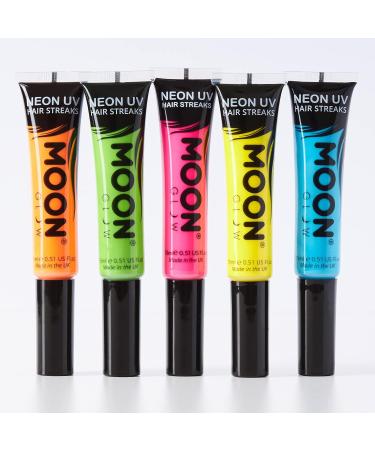 Moon Glow Neon UV Hair Color Streaks 15ml - Set of 5 | Temporary Hair Mascara Dye | Glows Under UV Light - Buy Online on GoSupps.com