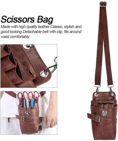 Premium Scissor Holster Pouch for Hairdressers | PU Leather Hair Cutting Tools Case with Waist & Shoulder Belt Brown - Buy Online on GoSupps.com