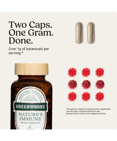 Greenworks Nature's Immune Organic Immune Support Supplement with Elderberry Echinacea Ginger Turmeric Oregano & Mushrooms - Vegan Capsules for Year-Round Wellness Non-GMO Gluten-Free 60 Count - Buy Online on GoSupps.com