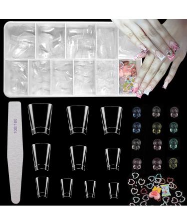 Duck Nail Tips 500Pcs  Clear Duck Feet Fan Flare Tips for Acrylic Nails  Y2K Style Curved Nail Tips 10 Sizes Half Cover  Wide French Nails with Box and Nail Charms
