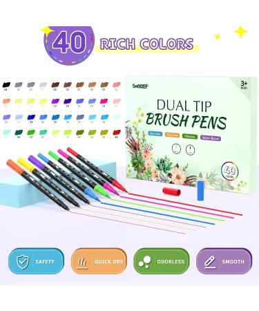 40 Colors Dual Tip Brush Pen Set for Kids and Adults - Fine Point Markers for Coloring, Lettering, Drawing, and Journaling - Buy Online on GoSupps.com