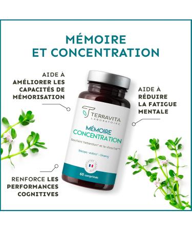 Memory Concentration | Korean Red Ginseng + Bacopa + EnXtra Patented Active | 5 Hours of Vivacity and Intellectual Clarity | Nootropic Caffeine Free | 60 Tablets | Made in France Terravita - Buy Online on GoSupps.com