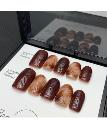 Gold Foil Amber Caramel Chocolate Handmade Press On Nails Autumn Winter Gradient False nails Wearing Nail enhancement (Color : S) - Buy Online on GoSupps.com