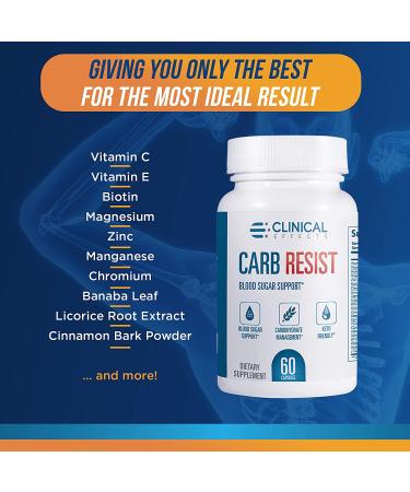 Clinical Effects Carb Resist - Carb Blocker with Vitamin C - 60 Capsules | Ideal for Keto or Low Carb Lifestyle | Supports Heart Health & Weight Management - Buy Online on GoSupps.com
