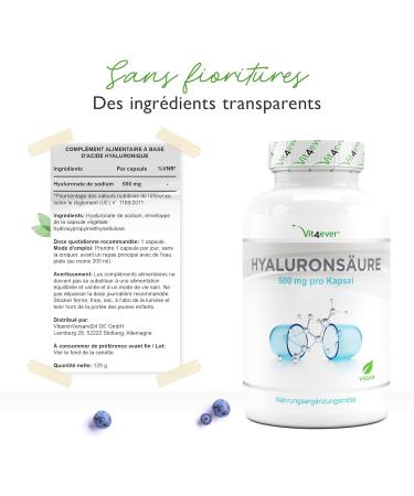 Vegan Hyaluronic Acid - 500 mg of hyaluronic acid - 180 capsules for 6 months - 500-700 kDa - Fermented High Dose Plant - No Additives - Buy Online on GoSupps.com