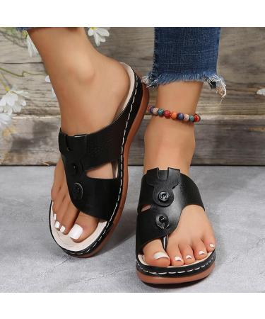 Summer Orthopedic Sandals for Women - Arch Support Casual Open Toe Flip Flops for Hallux Valgus - Breathable Lightweight Bunion Slippers - Size 6.5 Black - Buy Online on GoSupps.com
