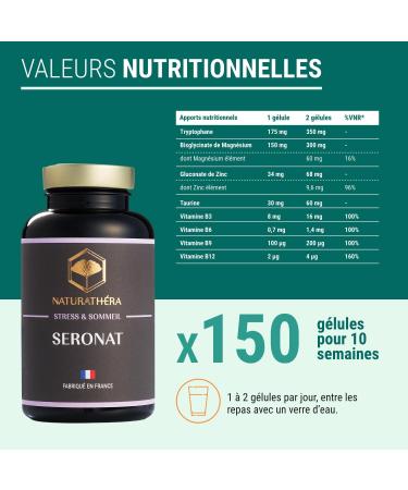 Naturathera Seronate Serotonin Natural Action - Mood Anxiety and Sleep Disorders Dietary Supplement - 150 Capsules - Made in France - Vegan - No GMO Allergen Additives - Buy Online on GoSupps.com
