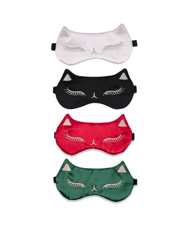 Cat Sleep Masks 4Pcs Silky Eye Mask Soft Blackout Eye Covers with Adjustable Band for Women Teens Girls Travel Nap