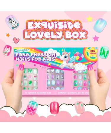 144 Pieces Kids Press on Nails - Pre Glue Short Acrylic Nail Art Kits for Girls - Sweet Pattern Fake Nails Gifts - Buy Online on GoSupps.com