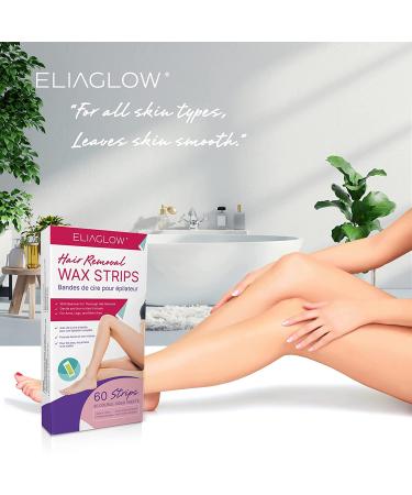 ELIAGLOW Wax Strips for Hair Removal - 60 Count | Waxing Strips for Face, Body, Upper Lip, Legs, Bikini & More | Women's Facial and Brazilian Wax Kit - Buy Online on GoSupps.com