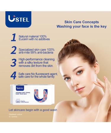 USTEL Soft Dry Wipes - 100% Biobased Facial Tissues for Sensitive Skin | 60 Ct Wet & Dry Cleansing Towels for Baby Care & Makeup Removal - International Shipping Available - Buy Online on GoSupps.com