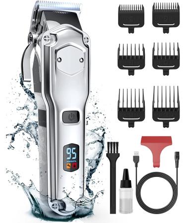 oneisall Dog Clippers for Grooming for Thick Heavy Coats/Low Noise Rechargeable Cordless Pet Shaver with Stainless Steel Blade /Waterproof Dog Shaver for Dogs Pets and Animals Sliver