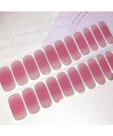 DMQ 22 Pcs Semi Cured Nail Wraps Soft Self-Adhesive Gel Nail Stickers French Gel Nail Polish Strips Manicure Stickers Set Includes 2 Prep Pads Nail File & Wooden Stick - Girls Pink Gradient