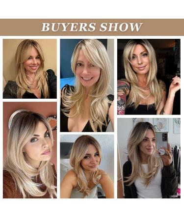 HAIRCUBE Blonde Ombre Long Curly Wig with Bangs - Heat Resistant Synthetic Shoulder Length Wig for Women - Buy Online on GoSupps.com