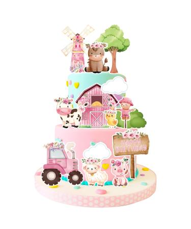 MEMOVAN Farm Cake Toppers 14pcs Farm Animal Chicken Sheep Pig Cow Cupcake Topper Picks Farm Cow Cake Decorations for Barnyard Farm Cow Birthday Baby Shower Party