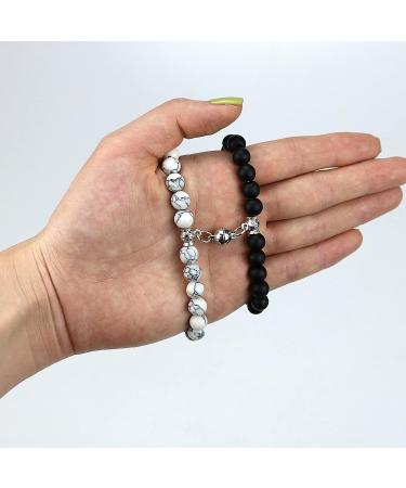 Luokifur Heart Magnetic Tar Bound Bracelets for Couples - Adjustable Pearl & Matt Stone Friendship Gifts in Black & White - Buy Online on GoSupps.com