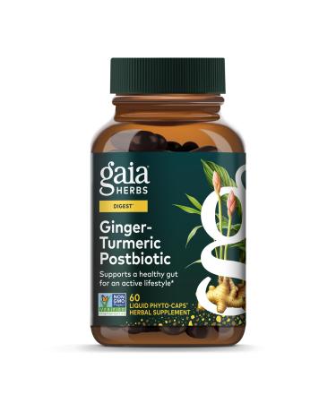 Gaia Herbs Ginger-Turmeric Postbiotic - Premium Digestive Support Supplement for Gut Health - Made with Fermented Turmeric & Ginger - Free from Dairy Soy & Gluten - 60 Vegan Capsules (30 Servings)
