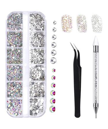 1500 pieces of rhinestones 6 sizes glitter stones decorations nail stones rhinestones crystal nails nails street stones set for nail with pick up tweezers and rhinestones dotting pen for diy craft nails white