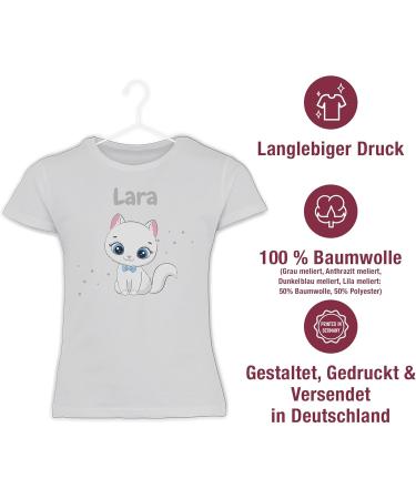 Personalized Name Gift T-Shirt for Girls - Cute Cat Design by Shirtracer - Cat Lovers' White Tee 128 - Buy Online on GoSupps.com