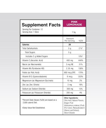 Electrolytes Powder - Hydration & Recovery with Vitamin C | Vegan Gluten-Free Pink Lemonade - 12 Packets - Buy Online on GoSupps.com