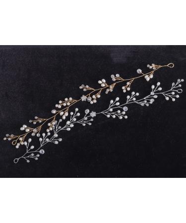Chargances Wedding Crystal and Pearl Extra Long Hair Vine - Gold Bohemian Bridal Headpiece - Buy Online on GoSupps.com